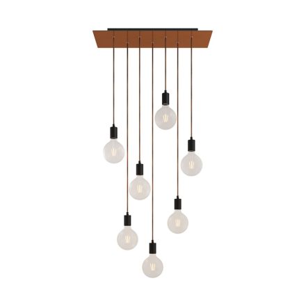 7-light pendant lamp with 675 mm rectangular XXL Rose-One, fabric cables and metal coating