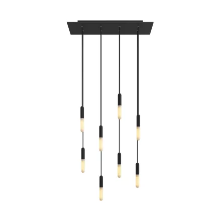 8-light pendant lamp with 675 mm rectangular XXL Rose-One, fabric cable and metal coating
