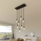 8-light pendant lamp with 675 mm rectangular XXL Rose-One, fabric cable and metal coating