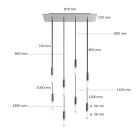 8-light pendant lamp with 675 mm rectangular XXL Rose-One, fabric cable and metal coating