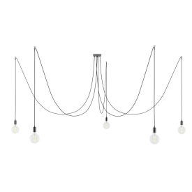   Spider - 5-light pendant lamp Made in Italy, with bulbs, fabric cables and metal cover