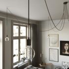 Spider - 5-light pendant lamp Made in Italy, with bulbs, fabric cables and metal cover