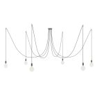 Spider - Pendant lamp with 6 pendants Made in Italy, with bulbs, fabric cables and metal finishes
