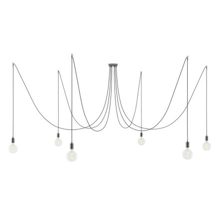 Spider - Pendant lamp with 6 pendants Made in Italy, with bulbs, fabric cables and metal finishes