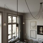 Spider - Pendant lamp with 6 pendants Made in Italy, with bulbs, fabric cables and metal finishes