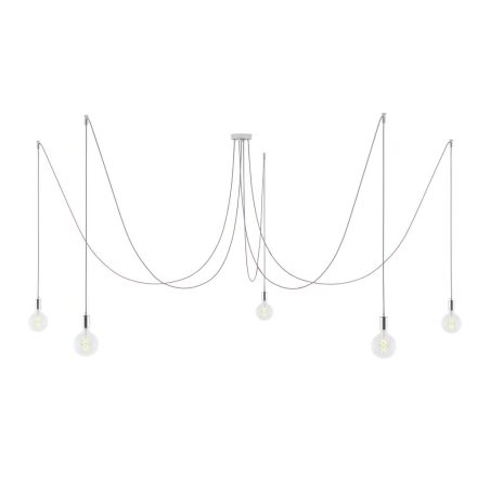  Spider - suspension with 5 pendants made in Italy, with light bulbs, fabric cable and metal surface