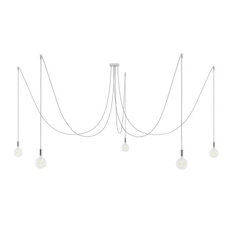 Spider - 5-light pendant lamp Made in Italy, with bulbs, fabric cables and metal cover