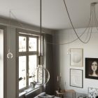 Spider - 5-light pendant lamp Made in Italy, with bulbs, fabric cables and metal cover