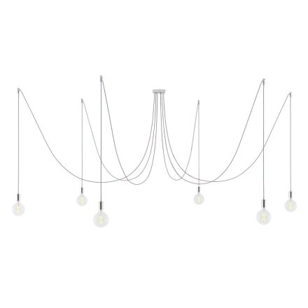 Spider - Pendant lamp with 6 pendants Made in Italy, with bulbs, fabric cables and metal finishes