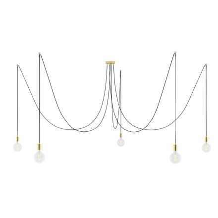 Spider - 5-light pendant lamp Made in Italy, with bulbs, fabric cables and metal cover