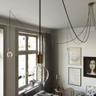 Spider - 5-light pendant lamp Made in Italy, with bulbs, fabric cables and metal cover