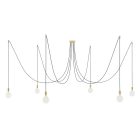 Spider - Pendant lamp with 6 pendants Made in Italy, with bulbs, fabric cables and metal finishes