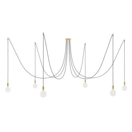 Spider - Pendant lamp with 6 pendants Made in Italy, with bulbs, fabric cables and metal finishes