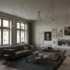 Spider - Pendant lamp with 7 pendants Made in Italy, with bulbs, fabric cables and metal finishes