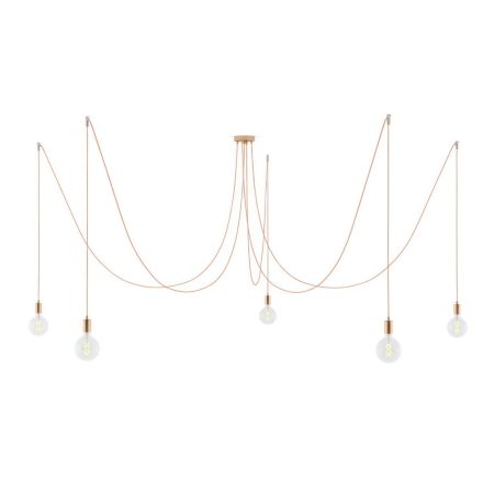  Spider - suspension with 5 pendants made in Italy, with light bulbs, fabric cable and metal surface