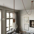 Spider - 5-light pendant lamp Made in Italy, with bulbs, fabric cables and metal cover