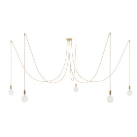   Spider - 5-light pendant lamp Made in Italy, with bulbs, fabric cables and metal cover