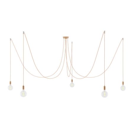 Spider - 5-light pendant lamp Made in Italy, with bulbs, fabric cables and metal cover