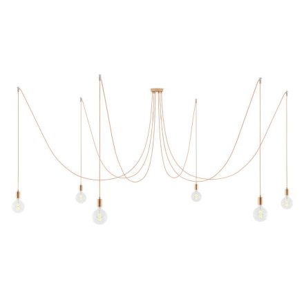 Spider - Pendant lamp with 6 pendants Made in Italy, with bulbs, fabric cables and metal finishes