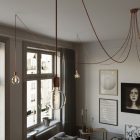 Spider - Pendant lamp with 6 pendants Made in Italy, with bulbs, fabric cables and metal finishes
