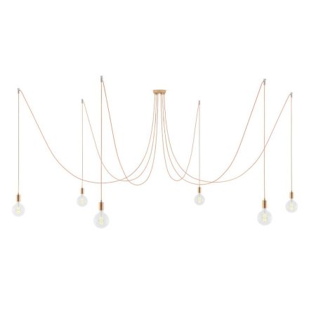  Spider - Suspension with 6 pendants made in Italy, with light bulbs, fabric cable and metal finish