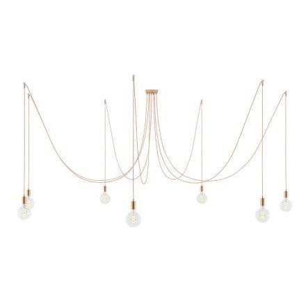  Spider - Suspension with 7 pendants made in Italy, with light bulbs, fabric cable and metal surfaces