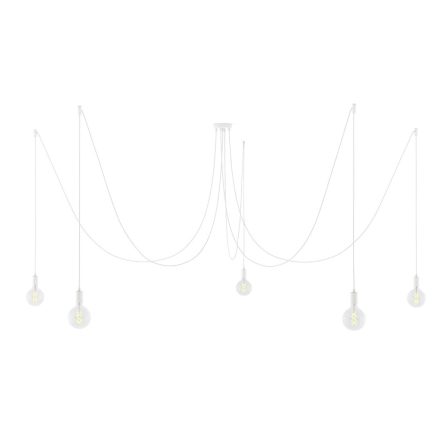 Spider - 5-light pendant lamp Made in Italy, with bulbs, fabric cables and metal cover