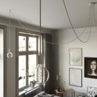Spider - 5-light pendant lamp Made in Italy, with bulbs, fabric cables and metal cover