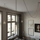Spider - Pendant lamp with 6 pendants Made in Italy, with bulbs, fabric cables and metal finishes