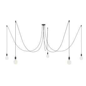   Spider - 5-light pendant lamp Made in Italy, with bulbs, fabric cables and metal cover