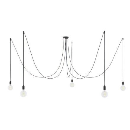  Spider - suspension with 5 pendants made in Italy, with light bulbs, fabric cable and metal surface