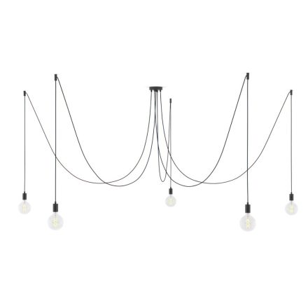 Spider - 5-light pendant lamp Made in Italy, with bulbs, fabric cables and metal cover