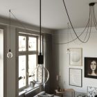 Spider - 5-light pendant lamp Made in Italy, with bulbs, fabric cables and metal cover