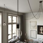 Spider - 5-light pendant lamp Made in Italy, with bulbs, fabric cables and metal cover
