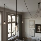 Spider - Pendant lamp with 6 pendants Made in Italy, with bulbs, fabric cables and metal finishes