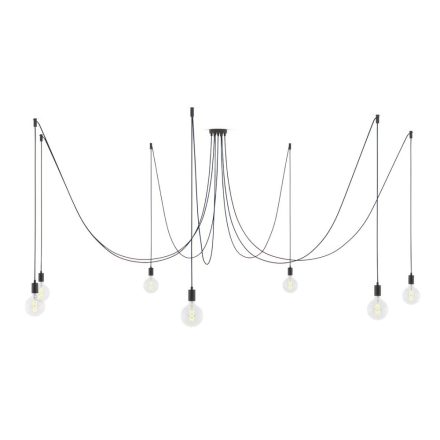  Spider - Suspension with 7 pendants made in Italy, with light bulbs, fabric cable and metal surfaces