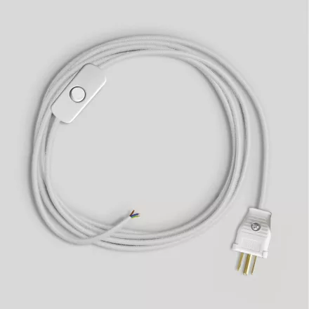Cable set with white cotton cable for lamp, 6 ft