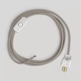 Lamp cable set with dove gray cotton cable, 6 feet
