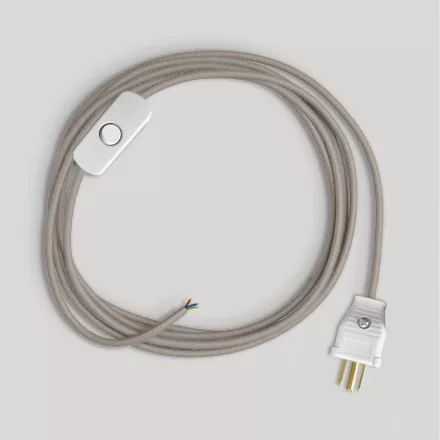 Lamp cable set with dove gray cotton cable, 6 feet