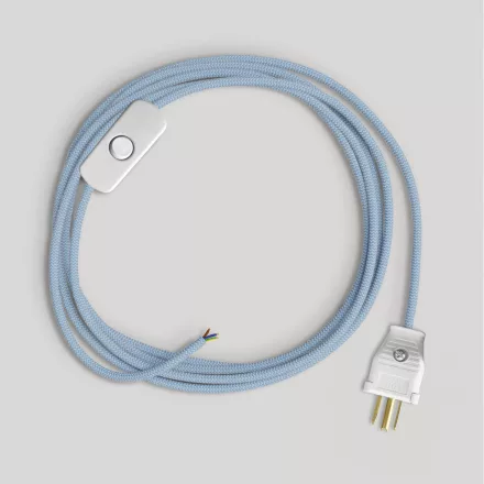 Cable set for lamp, blue Steward cotton cable, 6 feet