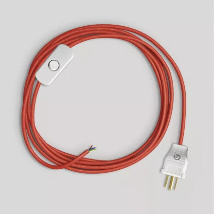Cable set for lamp, with bright red cable, 6 feet