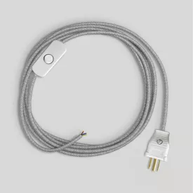 Lamp cable set with gray linen cable, 6 feet