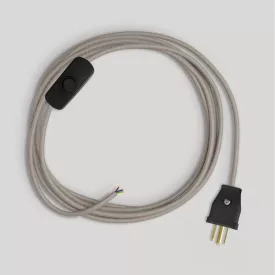 Lamp cable set with dove gray cotton cable, 6 feet