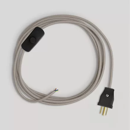 Lamp cable set with dove gray cotton cable, 6 feet