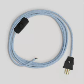 Cable set for lamp, blue Steward cotton cable, 6 feet