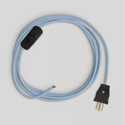 Cable set for lamp, blue Steward cotton cable, 6 feet