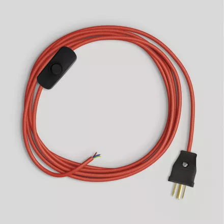 Cable set for lamp, with bright red cable, 6 feet