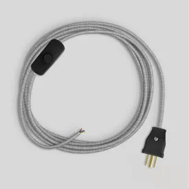 Lamp cable set with gray linen cable, 6 feet