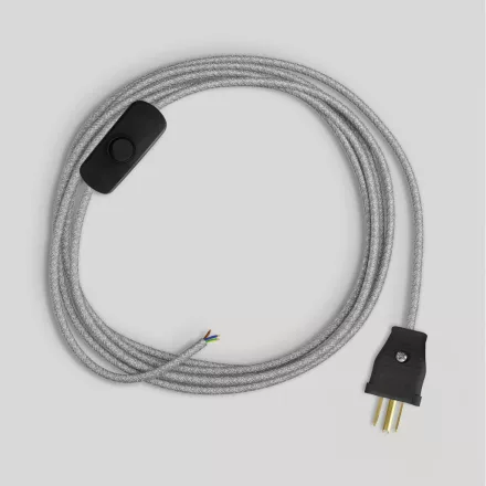 Lamp cable set with gray linen cable, 6 feet