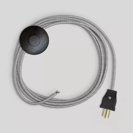Lamp cable set with gray linen cable, 10 feet